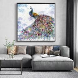 Framed 48 x 48 - Majestic peacock with flowers