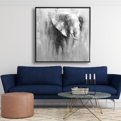 Framed 48 x 48 - Abstract grayscale elephant