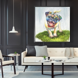 Framed 48 x 48 - Colorful smiling pug