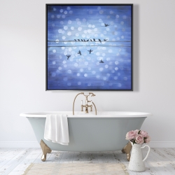 Framed 48 x 48 - Birds on a wire with a clear blue sky