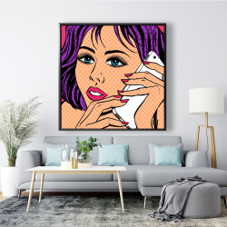 Framed 48 x 48 - Pop art style lady on phone