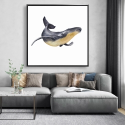 Framed 48 x 48 - Watercolor blue whale