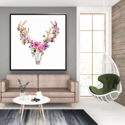Encadré 48 x 48 -  crâne de cerf avec fleurs