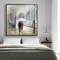 Framed 48 x 48 - Couple walking under the rain