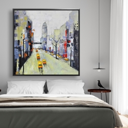 Framed 48 x 48 - Gray street with yellow and red accents
