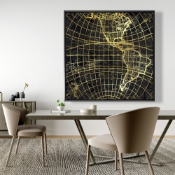 Framed 48 x 48 - Black and marine world map globe