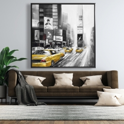 Framed 48 x 48 - Times square and yellow taxis
