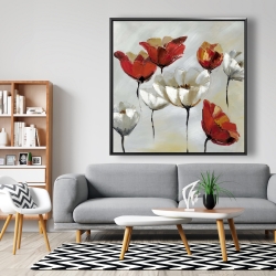 Framed 48 x 48 - Abstract red and white flowers
