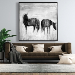Framed 48 x 48 - Horses silhouettes in the mist