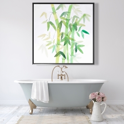 Framed 48 x 48 - Watercolor bamboo with leaves