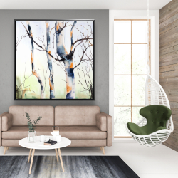 Framed 48 x 48 - Three small birch trees
