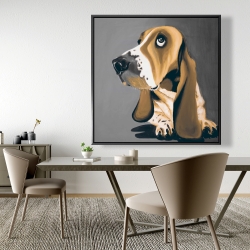 Framed 48 x 48 - Gold basset hound dog