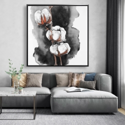 Framed 48 x 48 - Watercolor cotton flowers