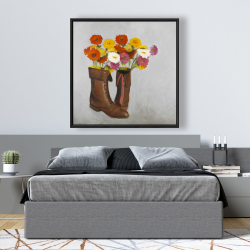 Framed 48 x 48 - Boots with daisies flowers