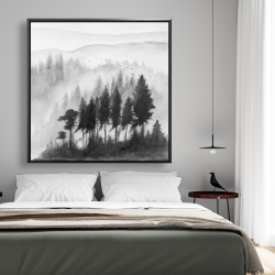 Framed 48 x 48 - Mono mountains landscape in watercolor