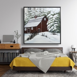 Encadré 48 x 48 - Grange rouge dans la neige