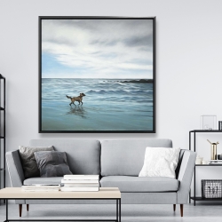 Framed 48 x 48 - Dog on the beach