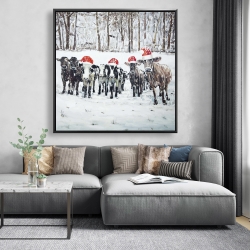 Framed 48 x 48 - Curious christmas cows