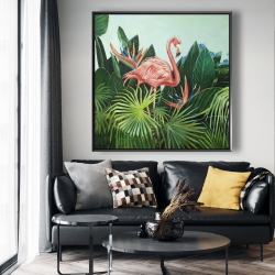 Framed 48 x 48 - Tropical flamingo