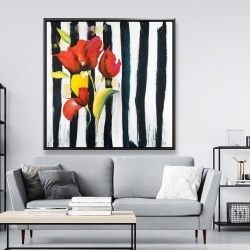 Encadré 48 x 48 - Fleurs rouges sur rayures