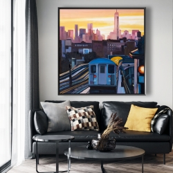 Framed 48 x 48 - Sunset over the subway in new-york