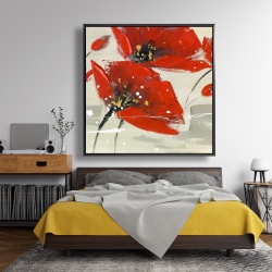 Framed 48 x 48 - Abstract red flowers in the wind