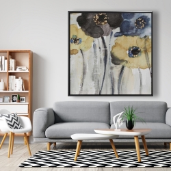 Framed 48 x 48 - Gray blue and yellow flowers