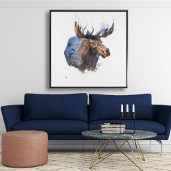 Framed 48 x 48 - Abstract blue moose