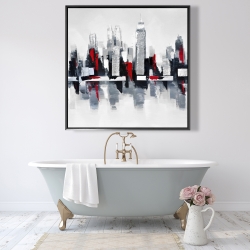 Framed 48 x 48 - Gray and red cityscape