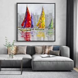 Framed 48 x 48 - Sailboats in the wind