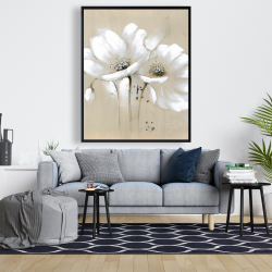 Framed 48 x 60 - White abstract wild flowers