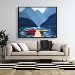Framed 48 x 60 - Lake, quai & mountains