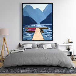 Framed 48 x 60 - Lake, quai & mountains