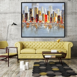 Framed 48 x 60 - Colorful buildings with water reflection