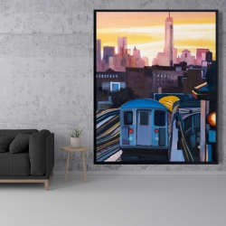 Framed 48 x 60 - Sunset over the subway in new-york
