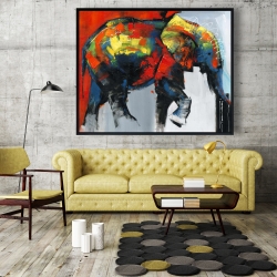 Encadré 48 x 60 - éléphant abstrait et coloré en mouvement