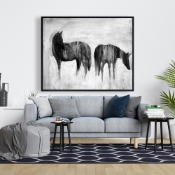 Framed 48 x 60 - Horses silhouettes in the mist