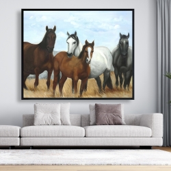 Framed 48 x 60 - Horses in the meadow by the sun