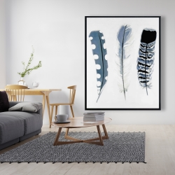 Encadré 48 x 60 - Plumes bleues délicates