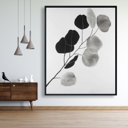 Encadré 48 x 60 - Branche en tons de gris et feuilles rondes