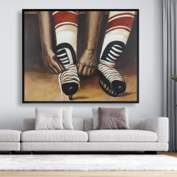 Framed 48 x 60 - Hockey player ties his skates