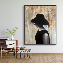 Encadré 48 x 60 - Audrey hepburn avec un grand chapeau