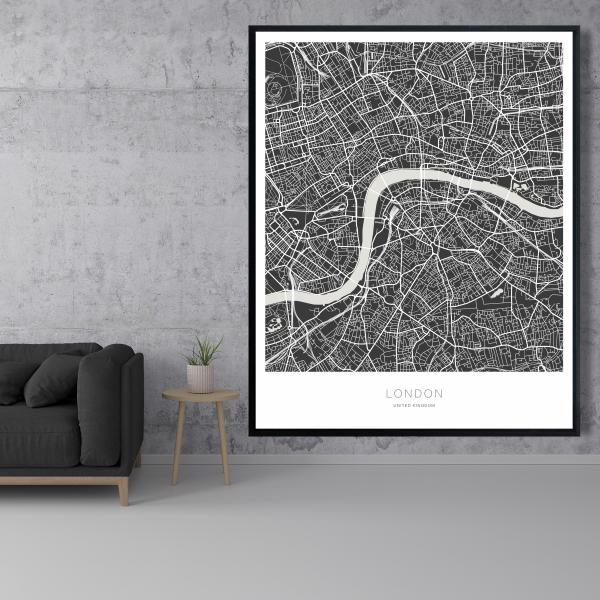 Framed 48 x 60 - Graphic map of london
