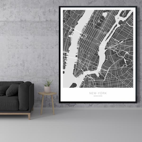 Framed 48 x 60 - New york graphic map
