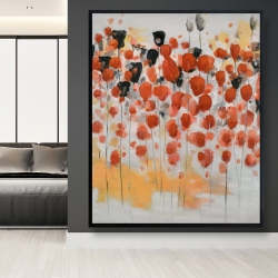 Framed 48 x 60 - Abstract red dotted flowers field
