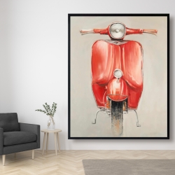 Framed 48 x 60 - Small red moped