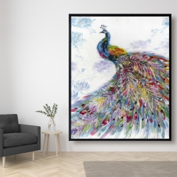 Framed 48 x 60 - Majestic peacock with flowers
