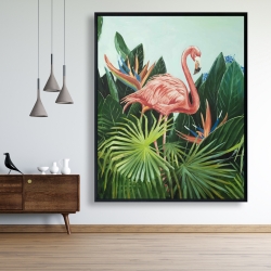 Framed 48 x 60 - Tropical flamingo