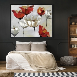 Framed 48 x 60 - Abstract red and white flowers