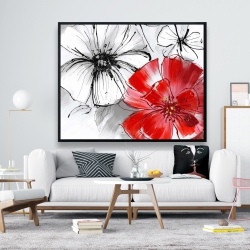 Framed 48 x 60 - Red & white flowers sketch